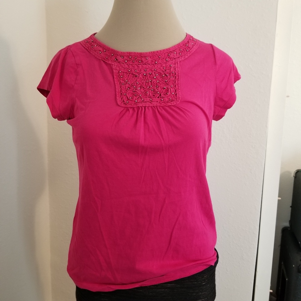 Women's XS Chaps Pink tee with beaded neckline